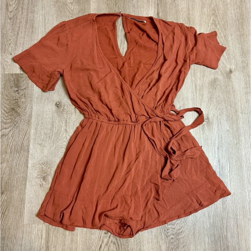 Abercrombie & Fitch Women's Romper Small Burnt Orange Wrap Front Short Sleeve